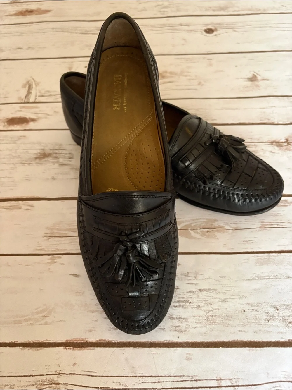 Men's Hanover Black Leather Tassel Slip-On Loafers